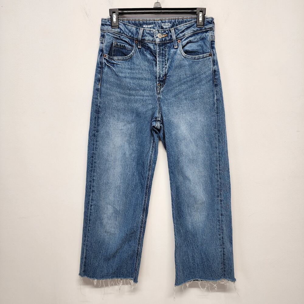Old Navy Womens Ski-Hi Wide Leg Jeans Size 2 Crop Medium Wash Raw Hem High Rise